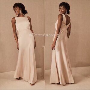 BHLDN Beckett Satin Oyster Bridesmaid Maxi Dress Wedding Guest Size 8 NWT